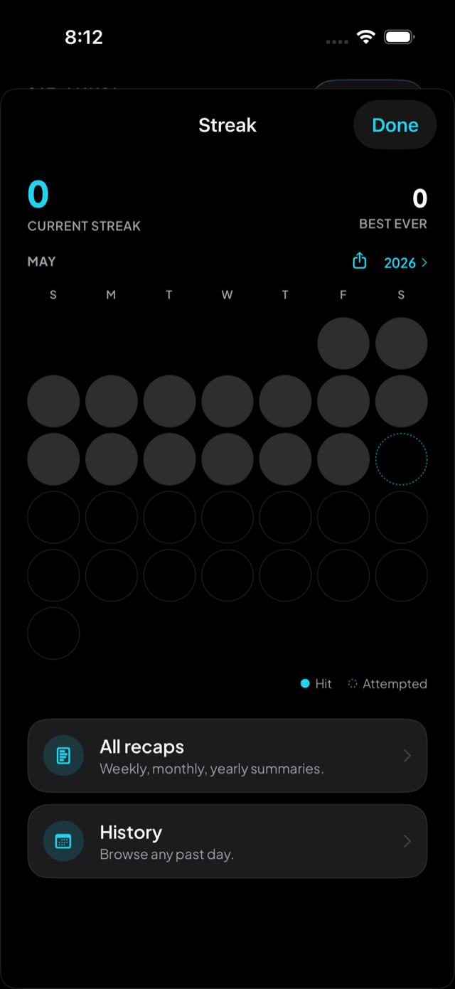 Top 3 streak calendar